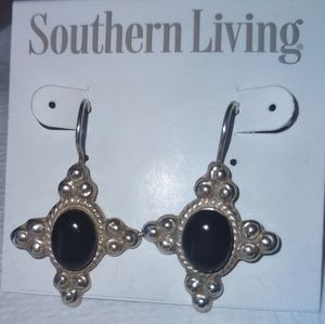 Sterling Silver Earrings. Black stone. Like New.